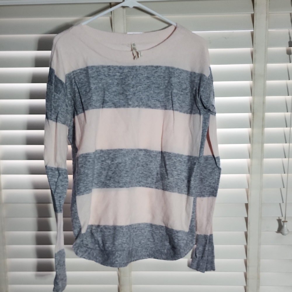 Striped Pink and Gray Women's Sweater